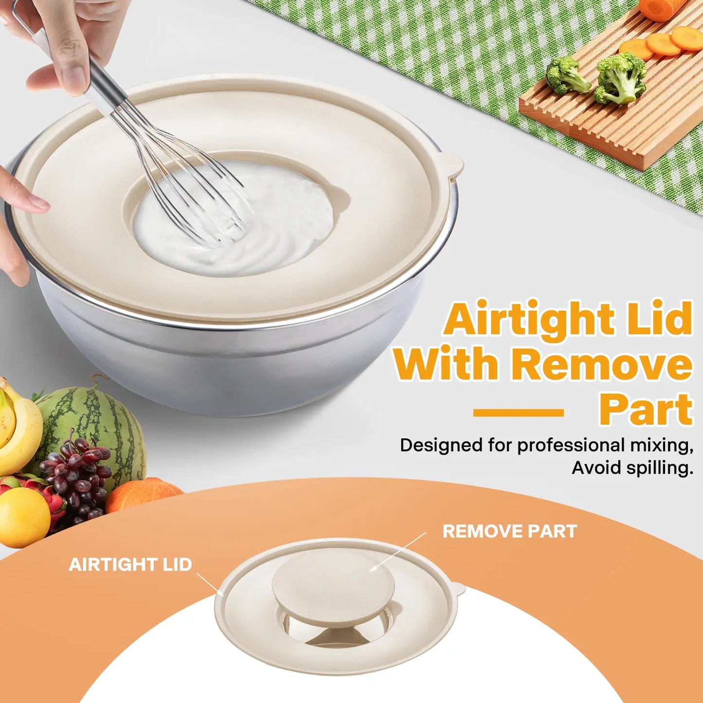 Mixing Bowl Set, 6 PCS Stainless Steel Mixing Bowls with 3 Grinder Attachments